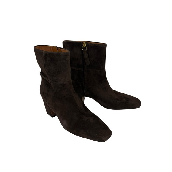 Franco Sarto Shoes - Franco Sarto Suede Ankle Boots Brown Block Heel‎ Zip Womens 6.5 Classic Bootie